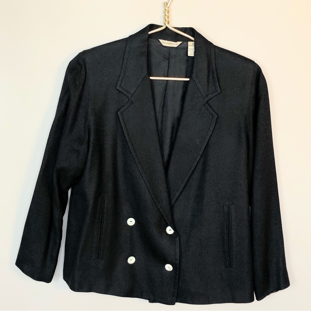 Vintage black viscous double breasted short boxy fit Pearl buttons blazer 6